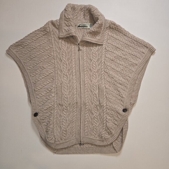 Aran Craft Tan Oatmeal Merino Wool Zip Front Cape New Cable Knit Sweater Cream M - Picture 4 of 13